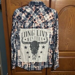 Long Live Western upcycled bleached flannel tee One of a Kind